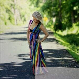 AQUA Multicolor Striped WRAP Maxi Dress